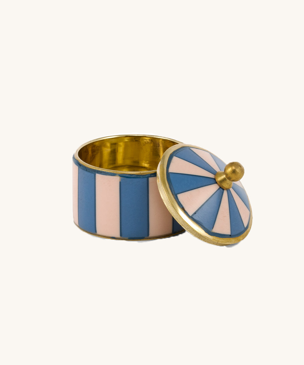 Krukke med låg blå/rosa stribet