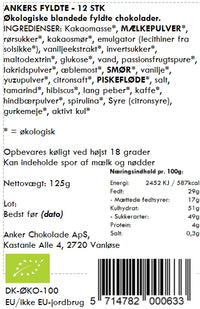 Ankers Fyldte – 12 stk. økologiske chokolader – Anker Chokolade