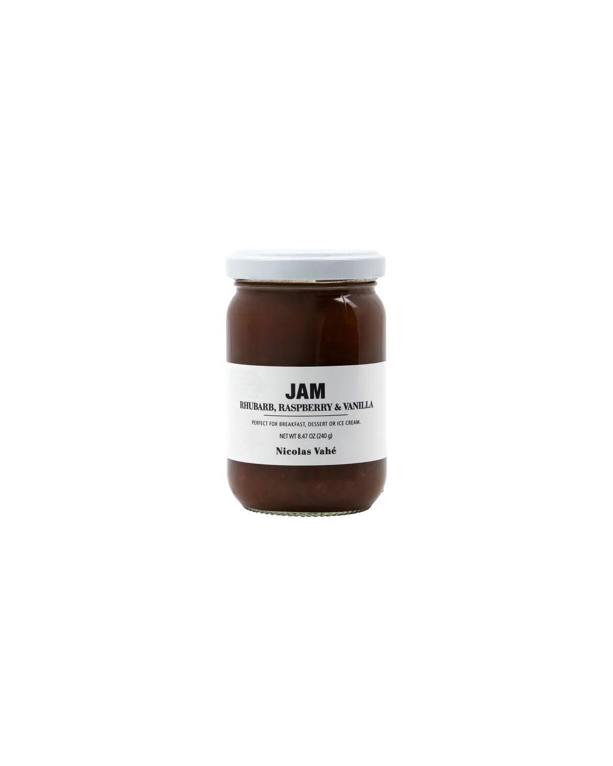 Jam,  rabarber, hindbær og vanilje 240 gr.