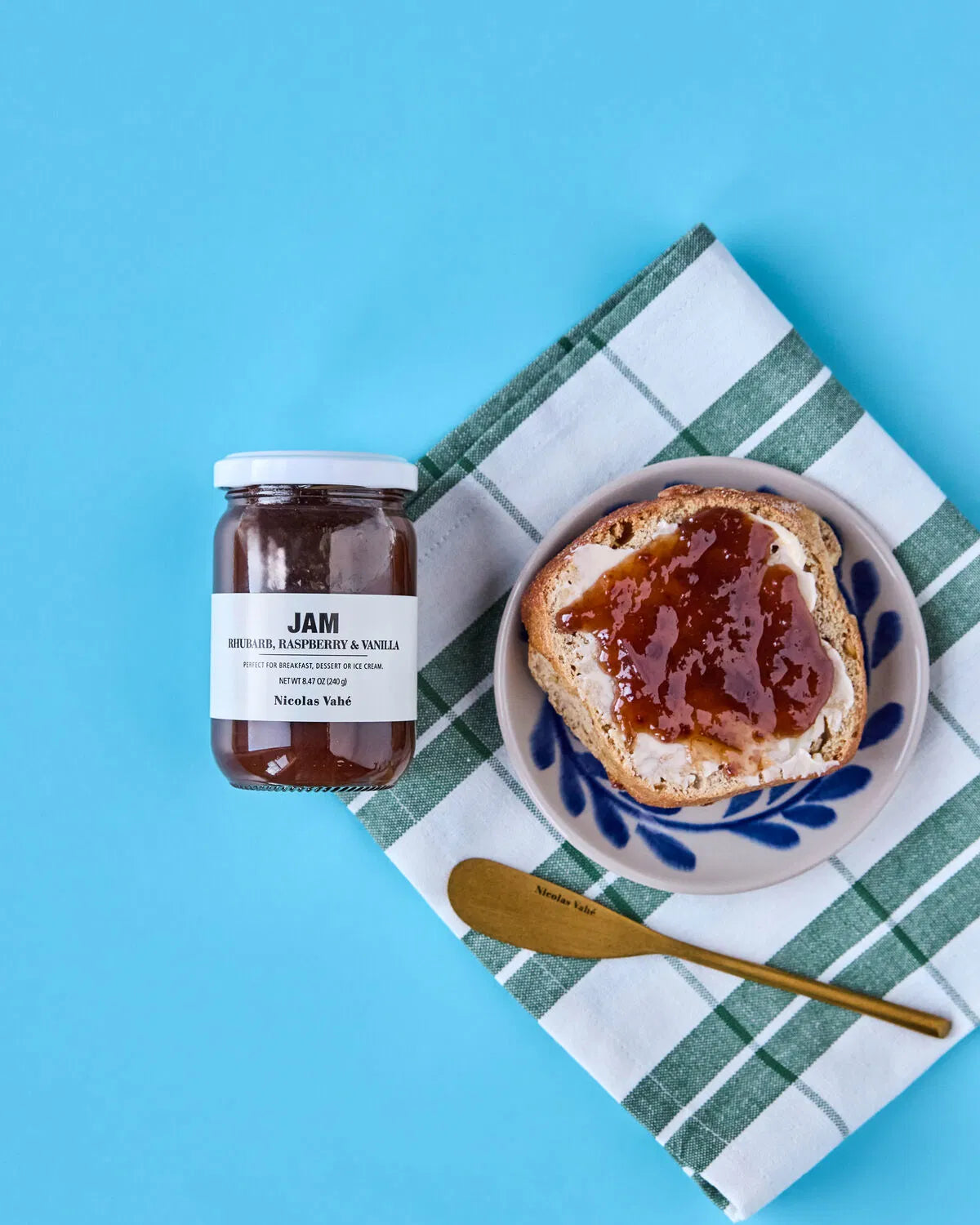 Jam,  rabarber, hindbær og vanilje 240 gr.