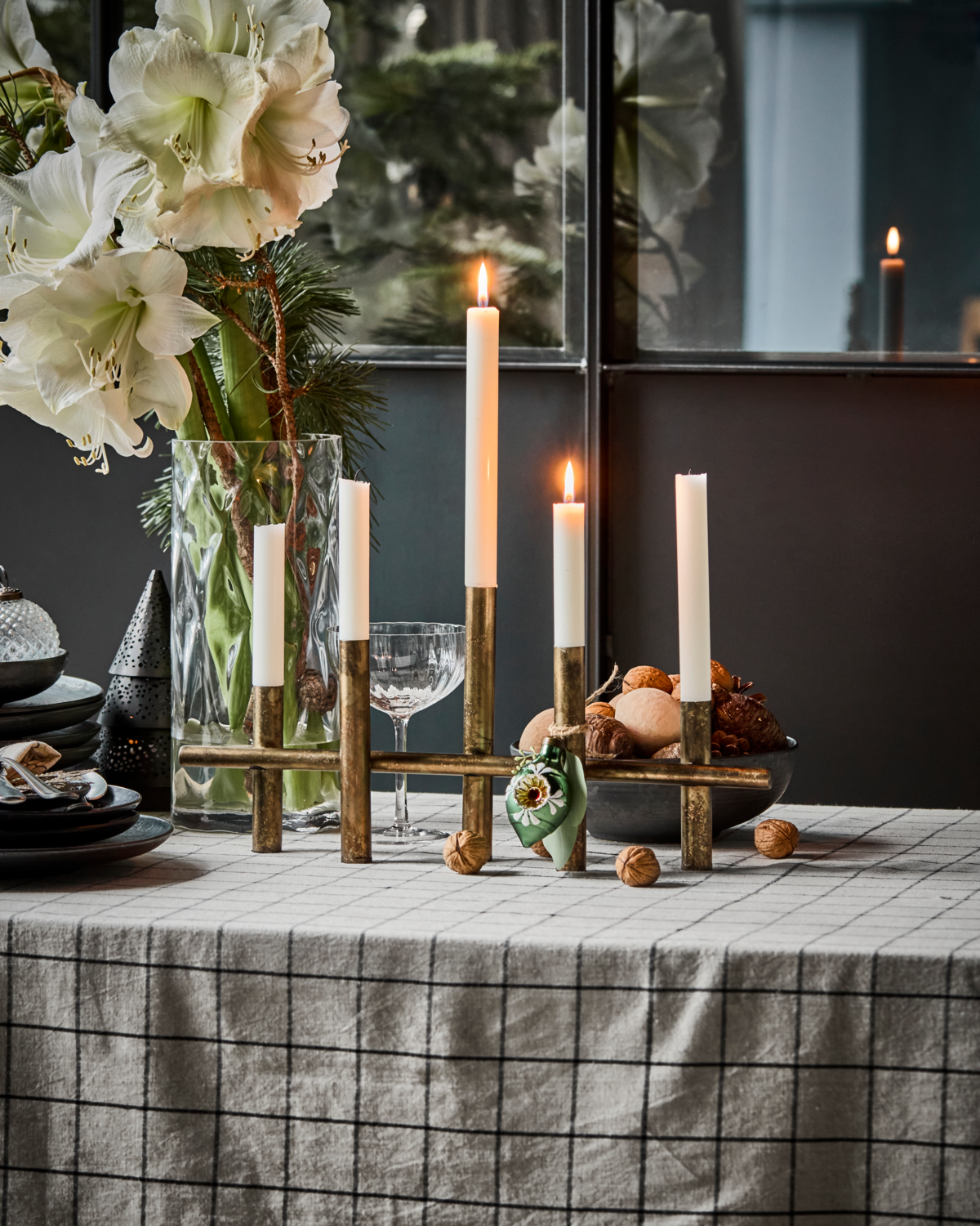 Lysestage - 5 armet antik messing