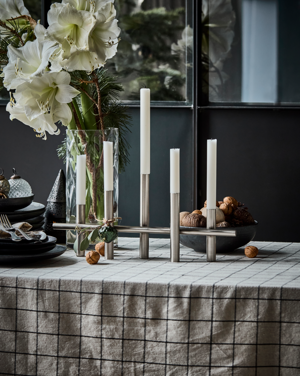 Lysestage - 5 armet antik sølvfinish