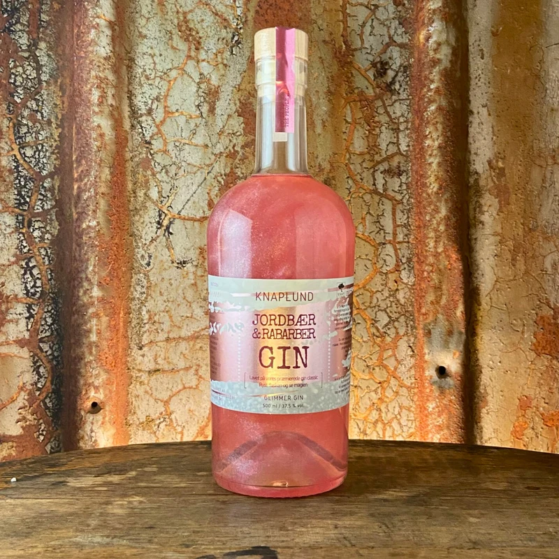 Jordbær & Rabarber Gin med Sølvglimmer 37,5% – 250 ml – Knaplund Spirits
