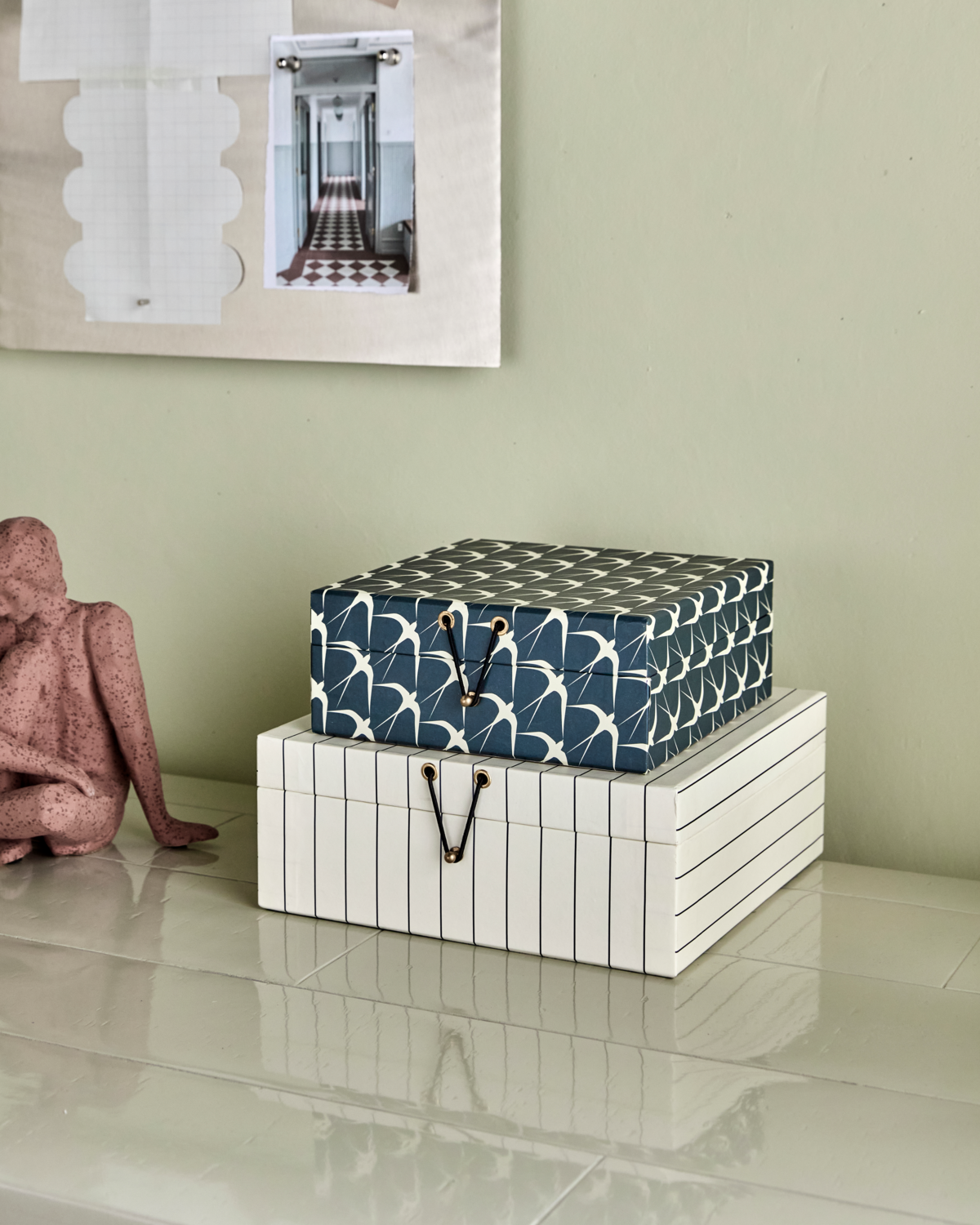 Opbevaringsboks, HDKeep, Sand med blå striber - Stor