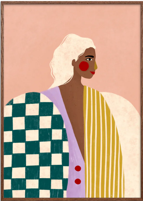 Funky Blouse Kunstplakat af Bea Muller – 50x70 cm inkl. mørkbejdset egetræsramme