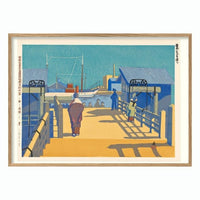 Kachidoki ferry in Tsukiji - 70 x 100 cm. inkl. egetræsramme