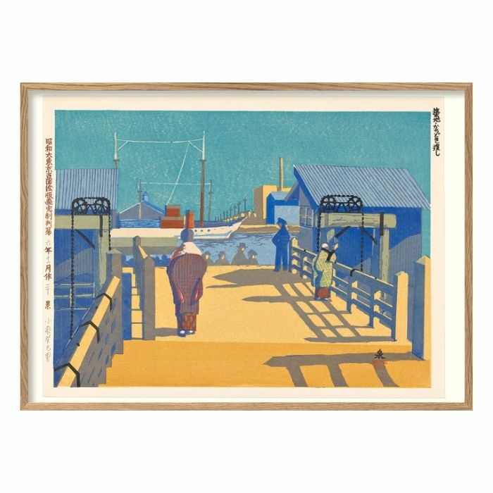 Kachidoki ferry in Tsukiji - 70 x 100 cm. inkl. egetræsramme