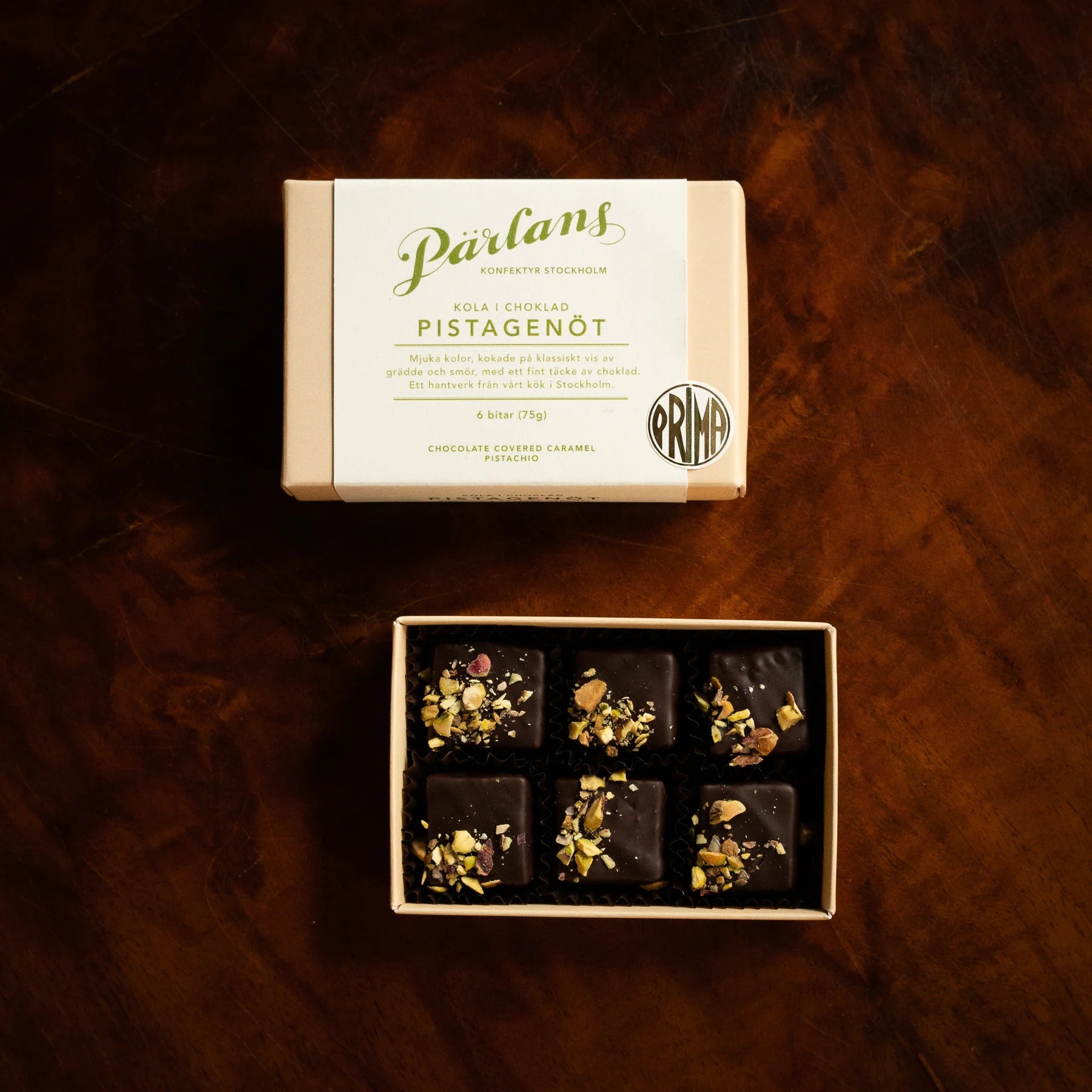 Pärlans – Pistachio karameller med chokolade 6 stk.