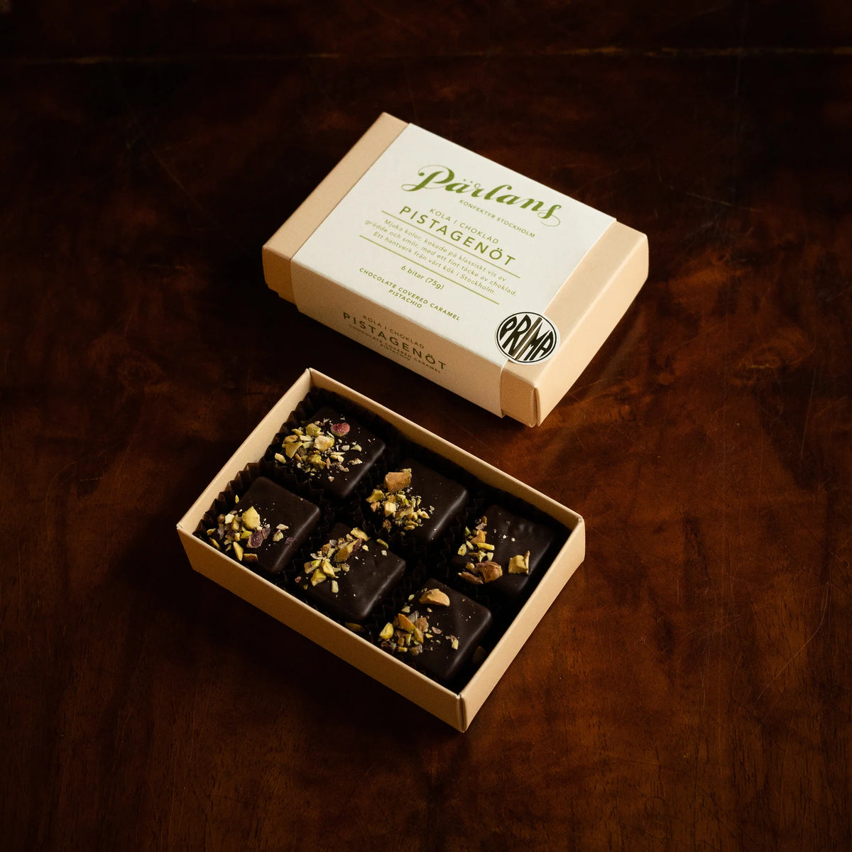 Pärlans – Pistachio karameller med chokolade 6 stk.