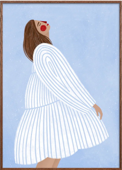 The Woman with the Blue Stripes – 100x140 cm inkl. mørkbejdset egetræsramme
