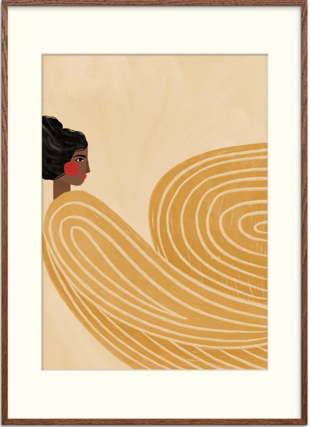 The woman with the yellow swirl 60 x 80 inkl. mørkbejdset egetræsramme