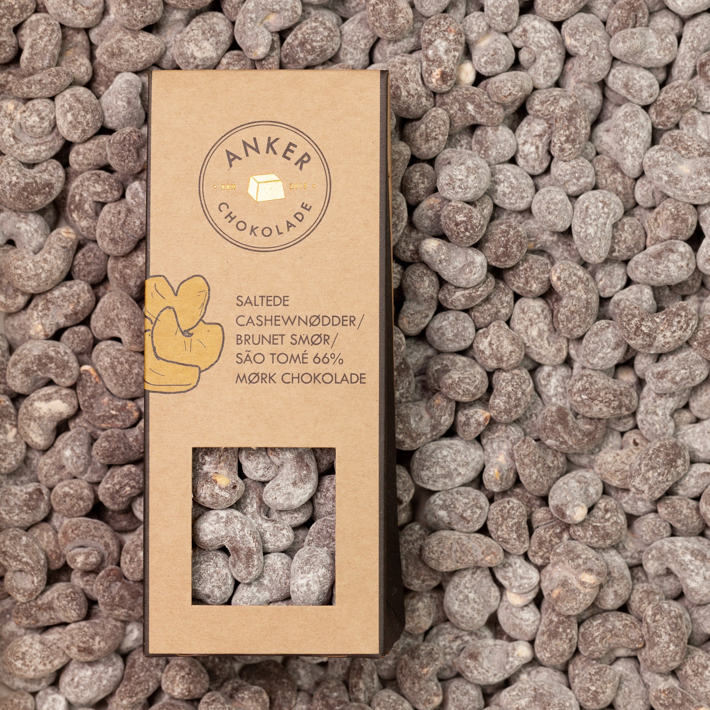 Økologiske cashewnødder med brunet smør & mørk chokolade- Anker Chokolade