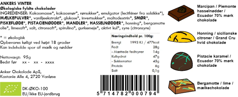 Ankers Vinter – 8 stk. økologiske chokolader – Anker Chokolade